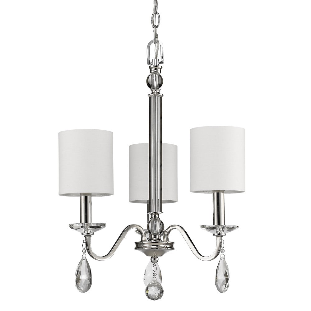 Lily 3-Light Polished Nickel Chandelier With Fabric Shades And Crystal Accents By Homeroots | Chandeliers | Modishstore