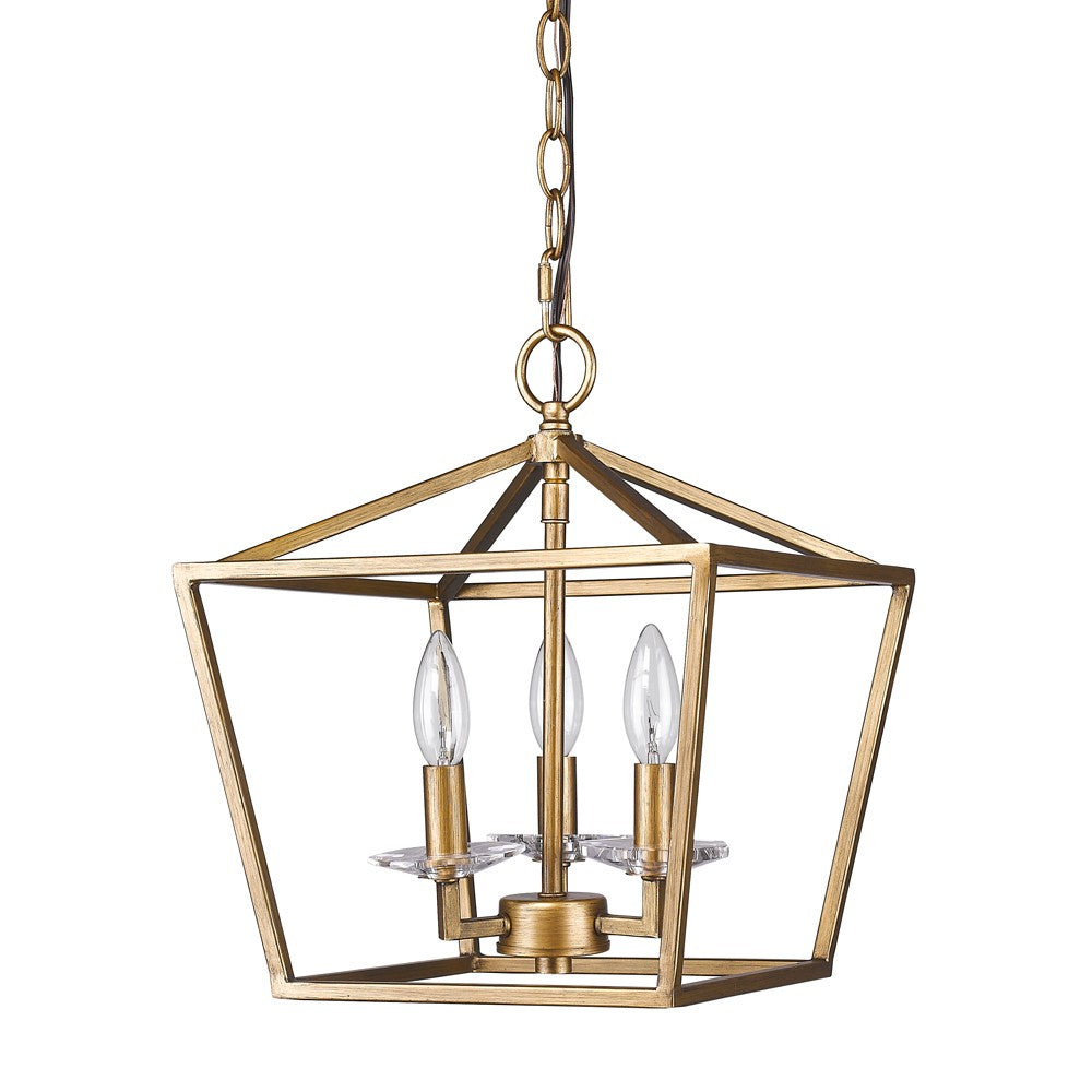 Kennedy 3-Light Antique Gold Pendant With Crystal Bobeches By Homeroots | Pendant Lamps | Modishstore