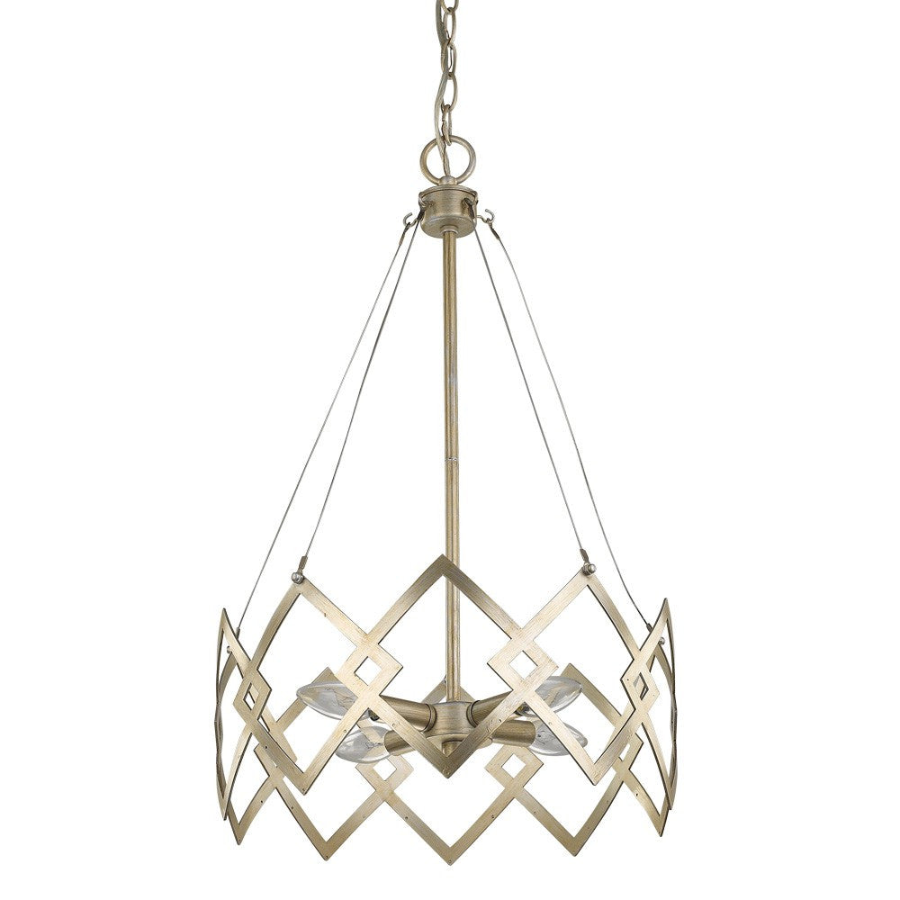 Nora 4-Light Washed Gold Drum Pendant With Abstract Open-Air Cage Shade By Homeroots | Pendant Lamps | Modishstore - 2