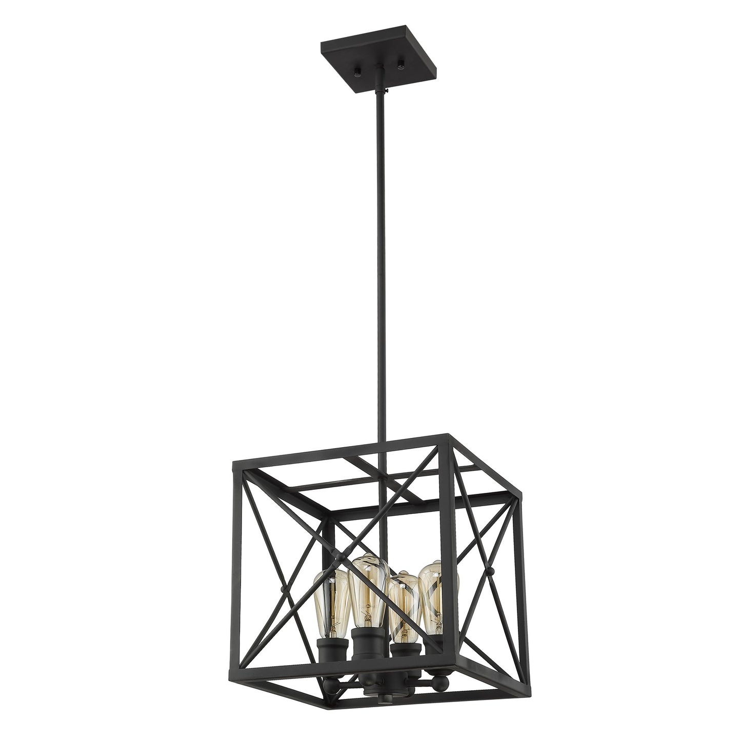 Brooklyn 4-Light Matte Black Pendant With Metal Framework Shade By Homeroots | Pendant Lamps | Modishstore - 2