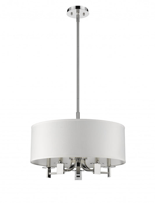 Andrea 5-Light Polished Nickel Drum Pendant With Ivory Hardback Shade By Homeroots | Pendant Lamps | Modishstore