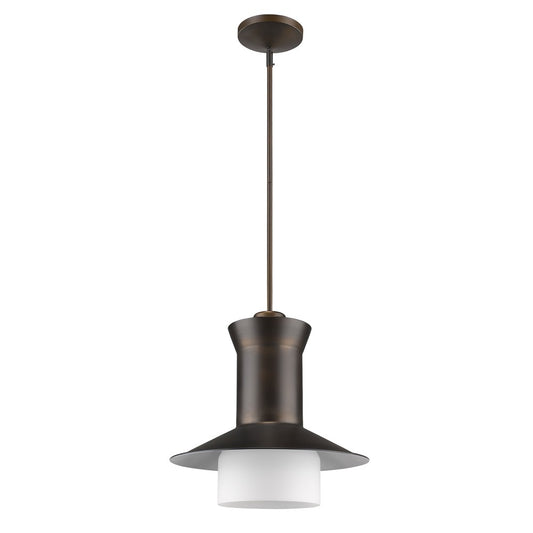 Greta 1-Light Oil-Rubbed Bronze Pendant With Gloss White Interior And Etched Glass Shade By Homeroots | Pendant Lamps | Modishstore