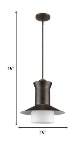 Greta 1-Light Oil-Rubbed Bronze Pendant With Gloss White Interior And Etched Glass Shade By Homeroots | Pendant Lamps | Modishstore - 5