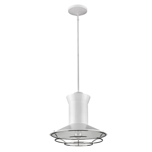 Newport 1-Light White Pendant With Polished Nickel Louver By Homeroots | Pendant Lamps | Modishstore