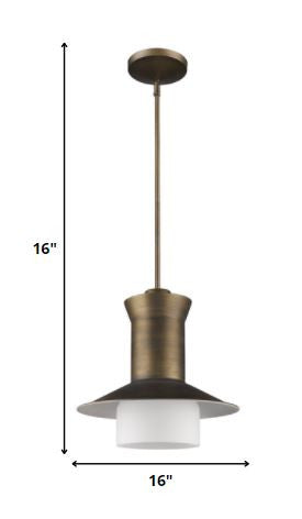 Greta 1-Light Raw Brass Pendant With Gloss White Interior And Etched Glass Shade By Homeroots | Pendant Lamps | Modishstore - 5