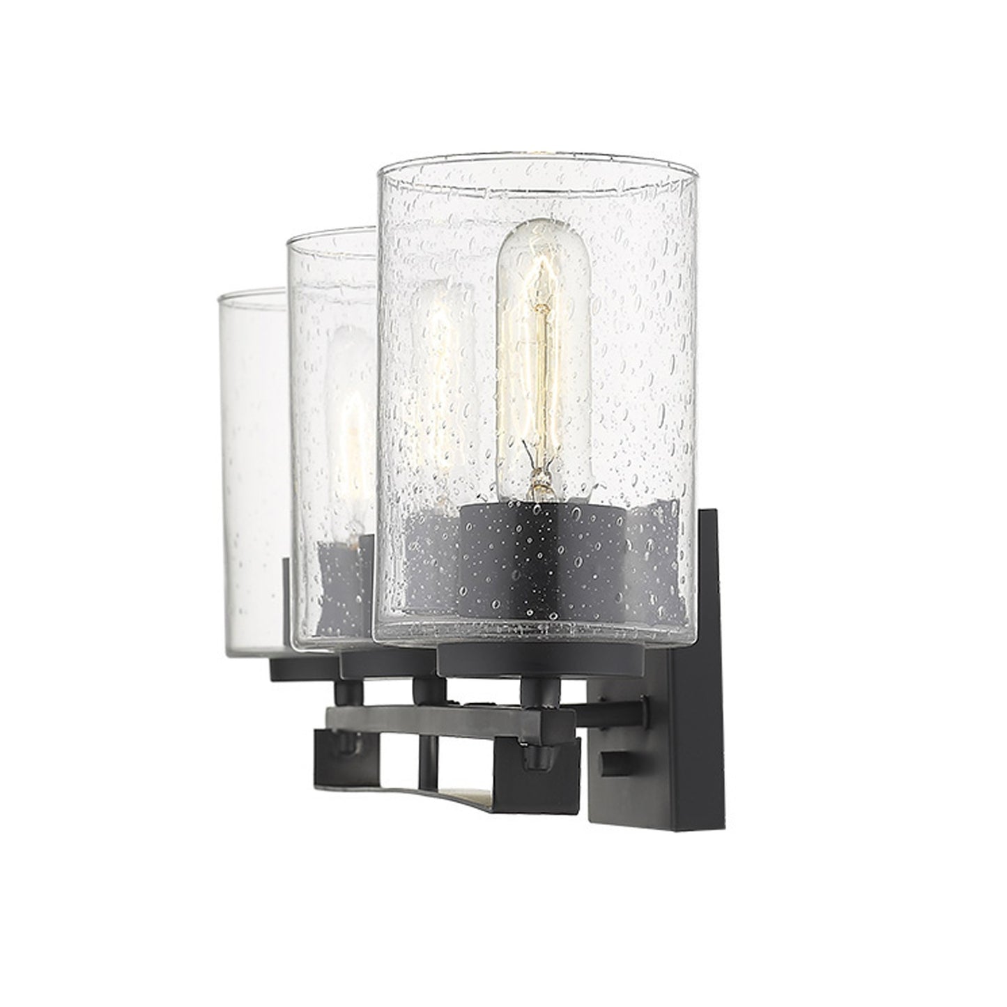 Black Metal and Textured Glass Three Light Wall Sconce By Homeroots | Sconces | Modishstore