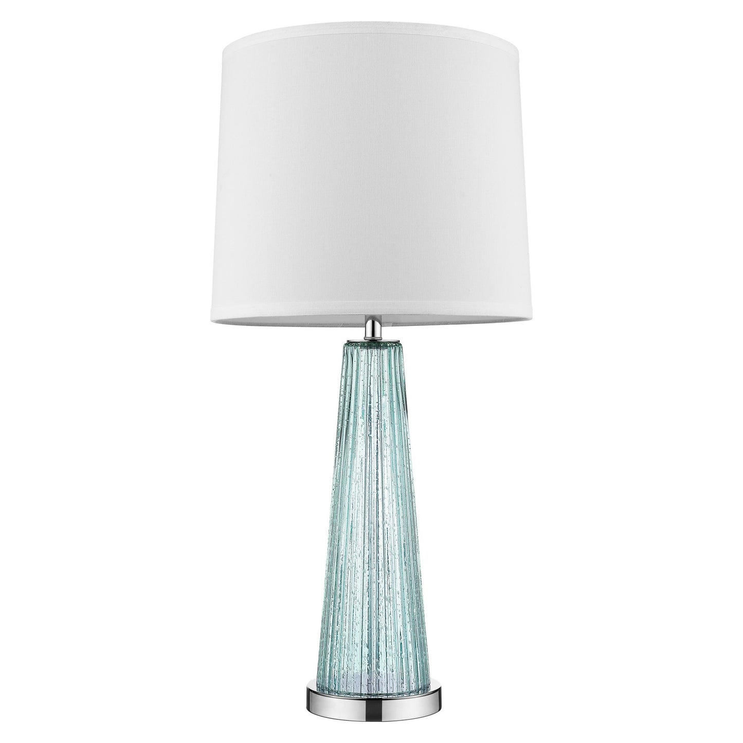 Chiara 1-Light Seafoam Glass And Polished Chrome Table Lamp With Off White Shantung Shade By Homeroots | Table Lamps | Modishstore