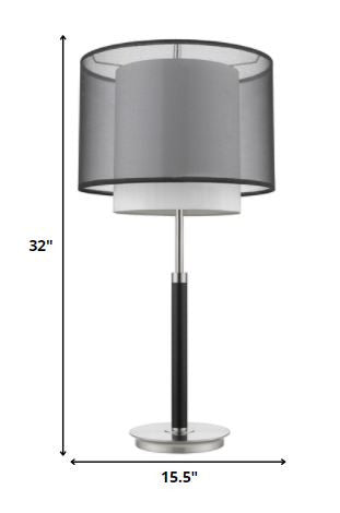 Roosevelt 1-Light Espresso And Brushed Nickel Table Lamp With Smoke Gray Shantung Two Tier Shade By Homeroots | Table Lamps | Modishstore - 5