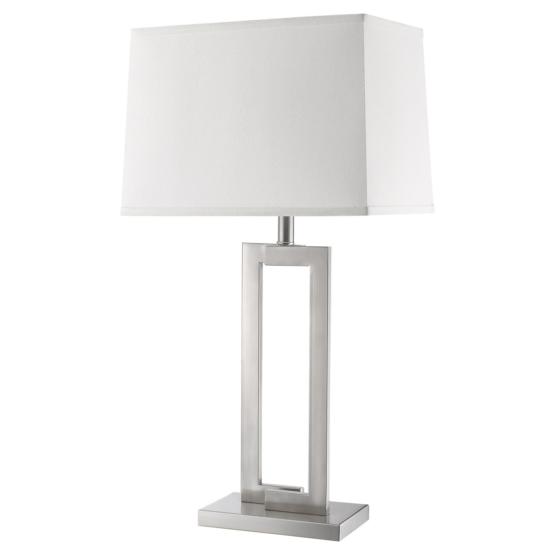 Riley 1-Light Brushed Nickel Table Lamp With Off White Shantung Shade By Homeroots | Table Lamps | Modishstore