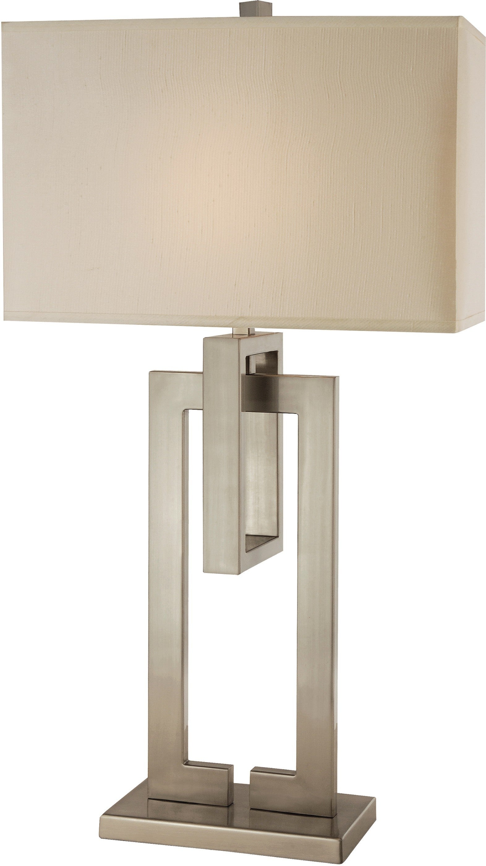 Precision 1-Light Brushed Nickel Table Lamp With Ivory Shantung Shade By Homeroots | Table Lamps | Modishstore