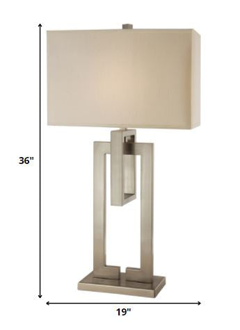 Precision 1-Light Brushed Nickel Table Lamp With Ivory Shantung Shade By Homeroots | Table Lamps | Modishstore - 5