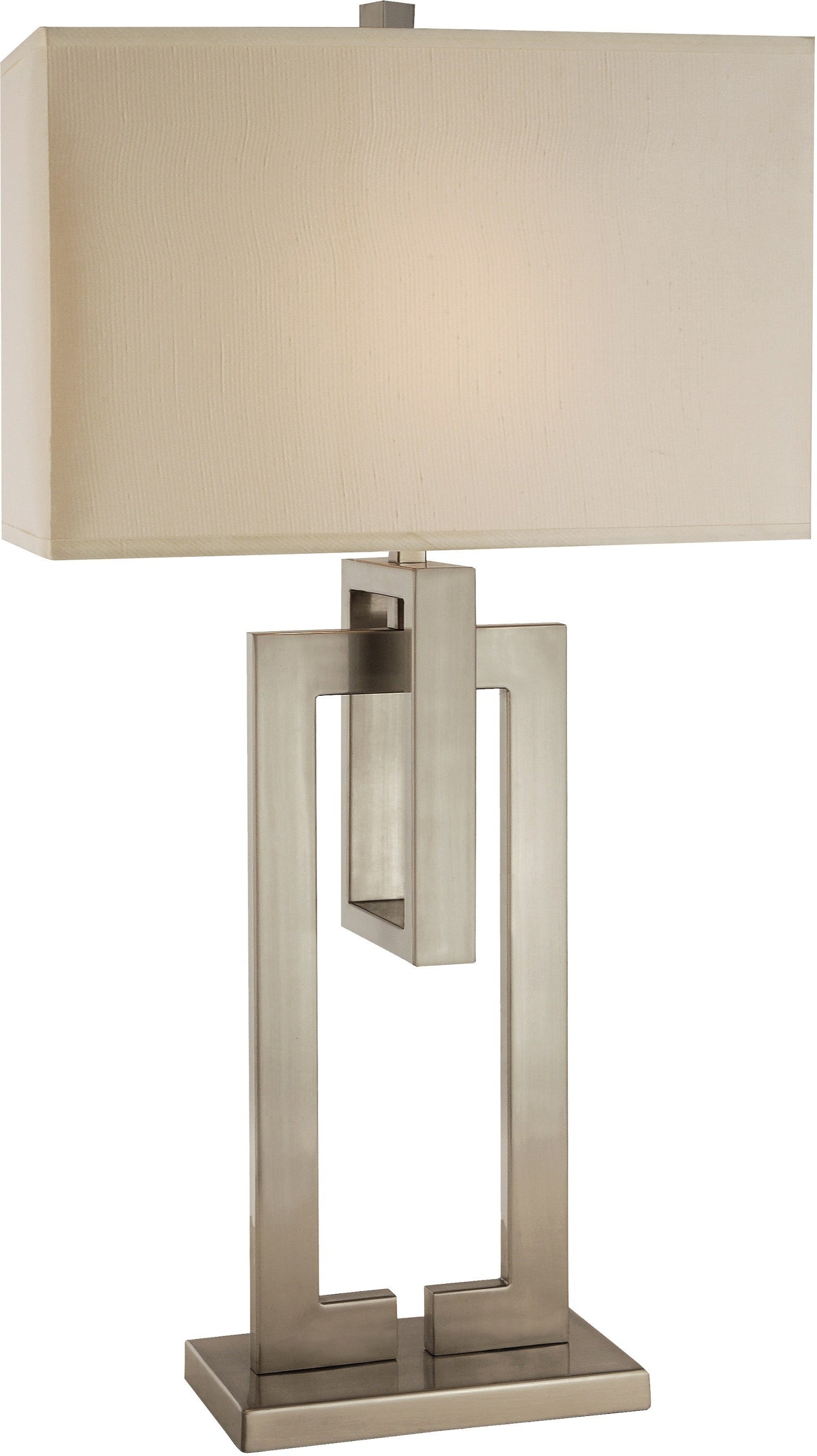 Precision 1-Light Brushed Nickel Table Lamp With Ivory Shantung Shade By Homeroots | Table Lamps | Modishstore - 2