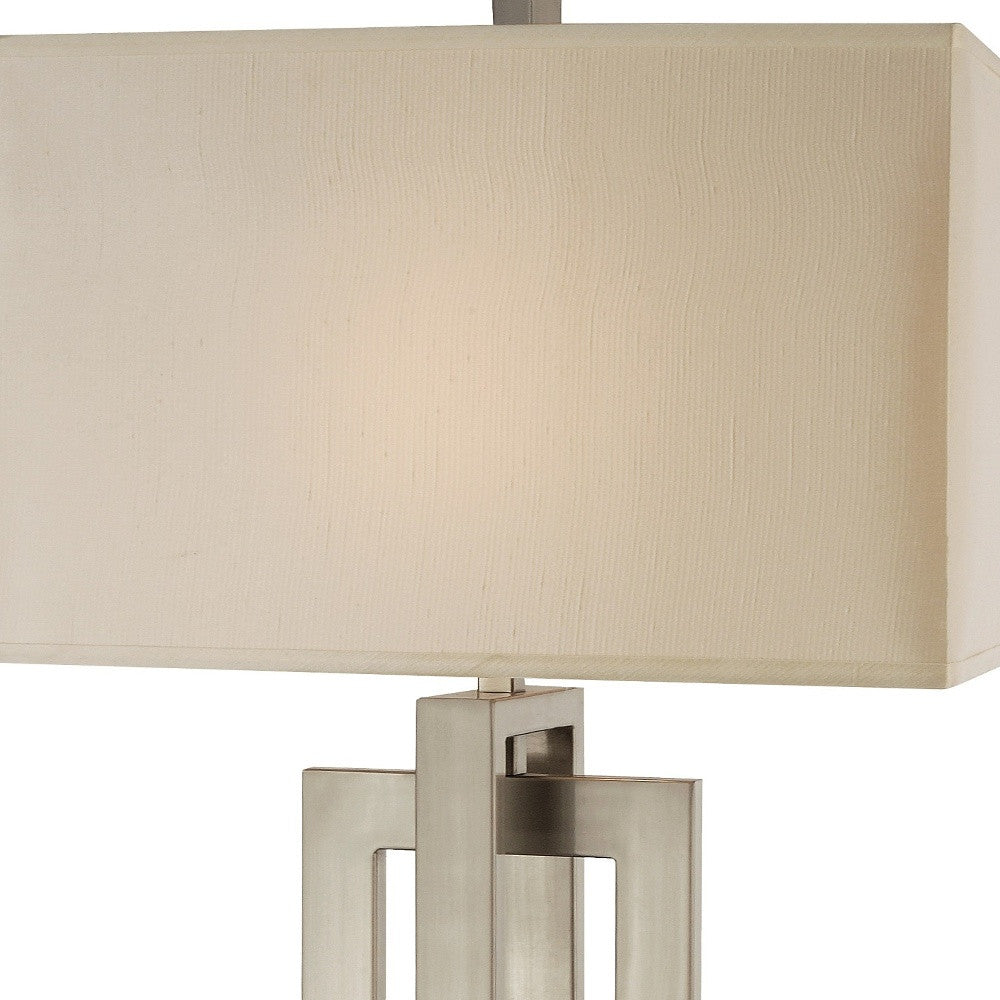 Precision 1-Light Brushed Nickel Table Lamp With Ivory Shantung Shade By Homeroots | Table Lamps | Modishstore - 3