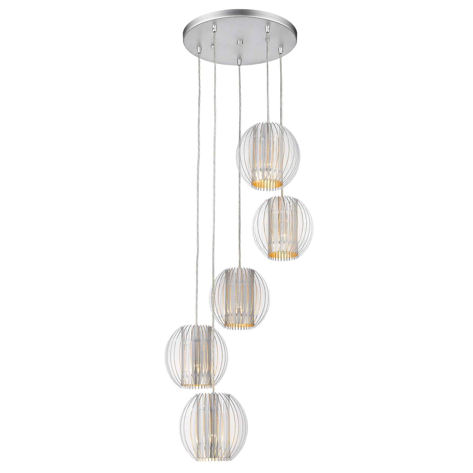 Five Light Acrylic and Steel Shade Hanging Globe Light By Homeroots | Chandeliers | Modishstore - 2