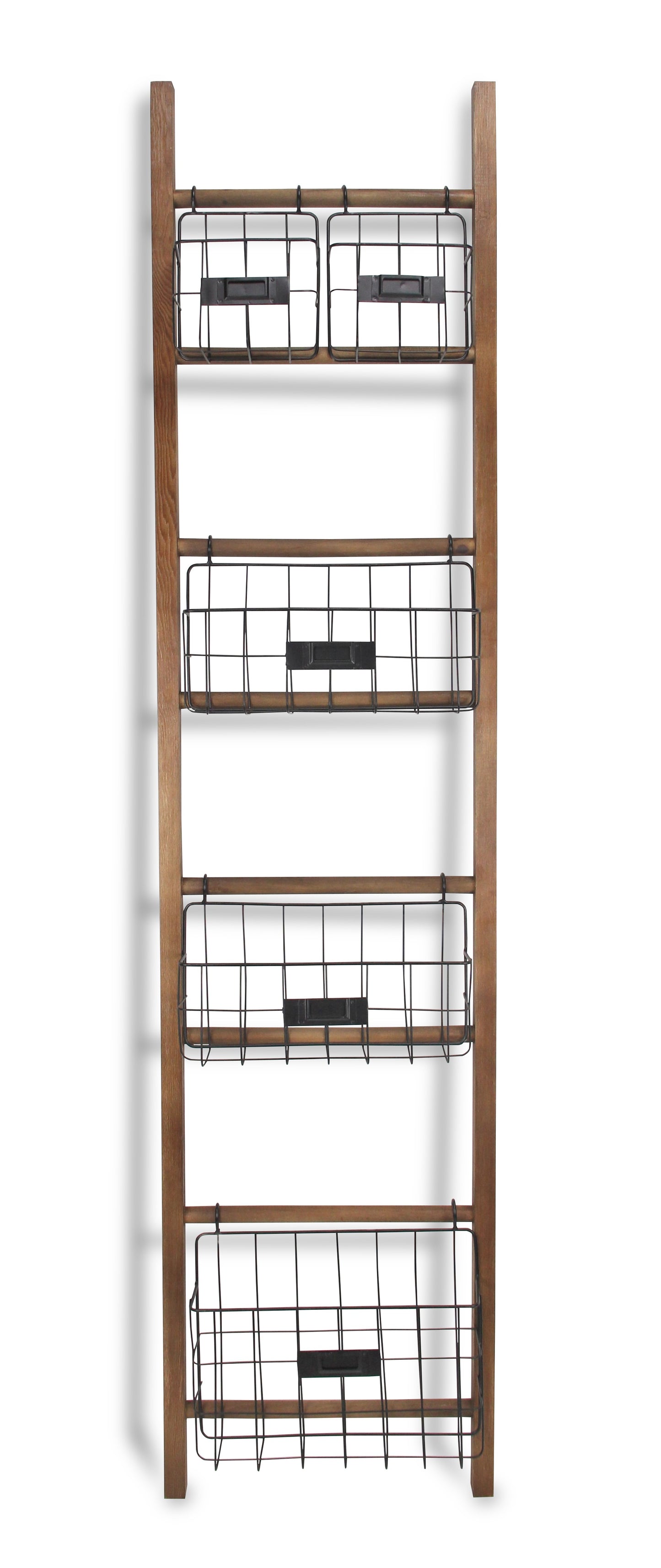 Natural Wood Storage Shelf with 5 Baskets By Homeroots | Room Dividers | Modishstore - 3