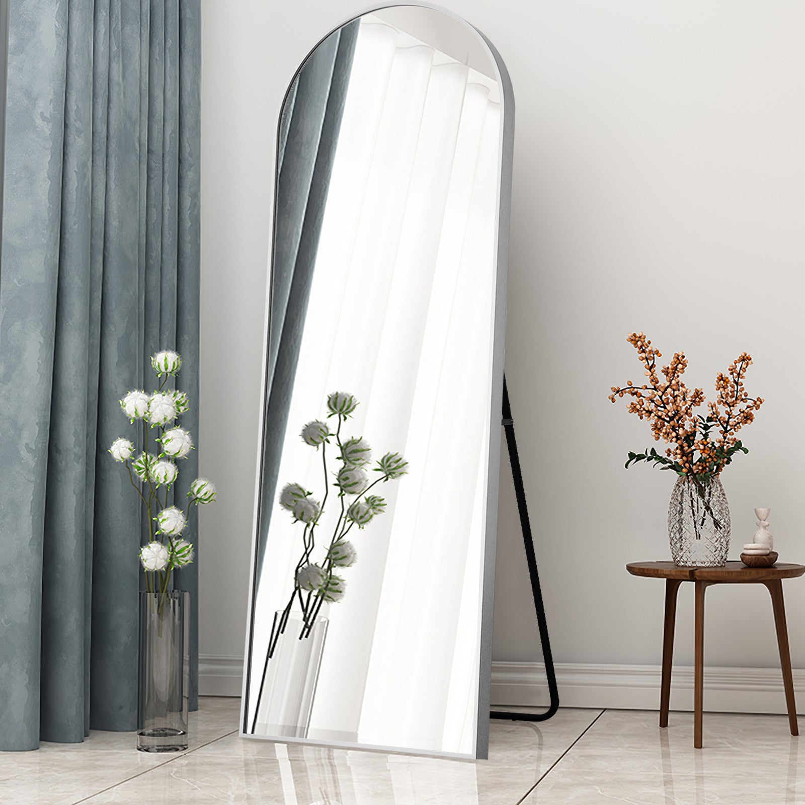 Arched Silver Full-length Standing Mirror By Homeroots | Mirrors | Modishstore - 3