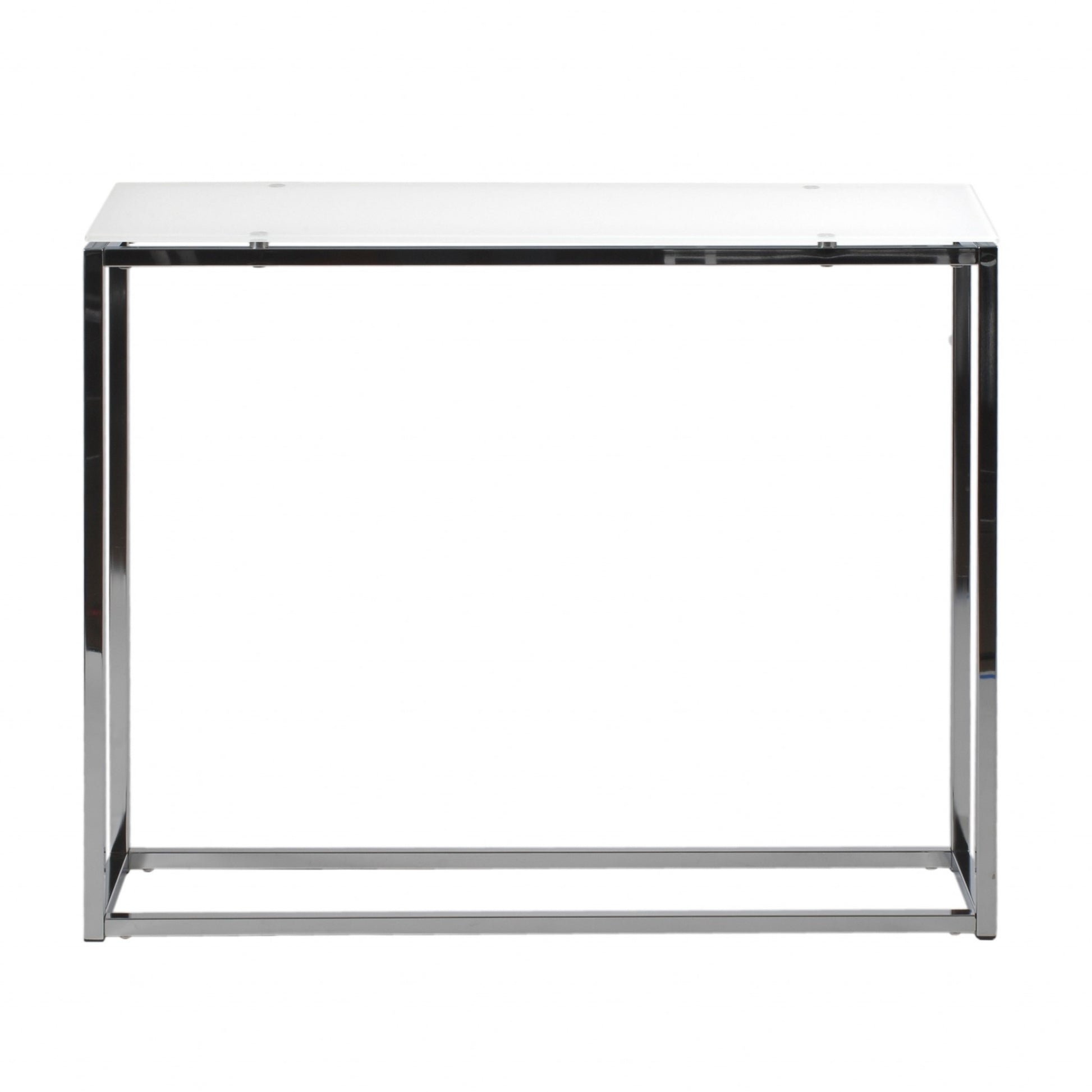 Geo Rectangle White Glass and Chrome Console Table By Homeroots | Console Tables | Modishstore