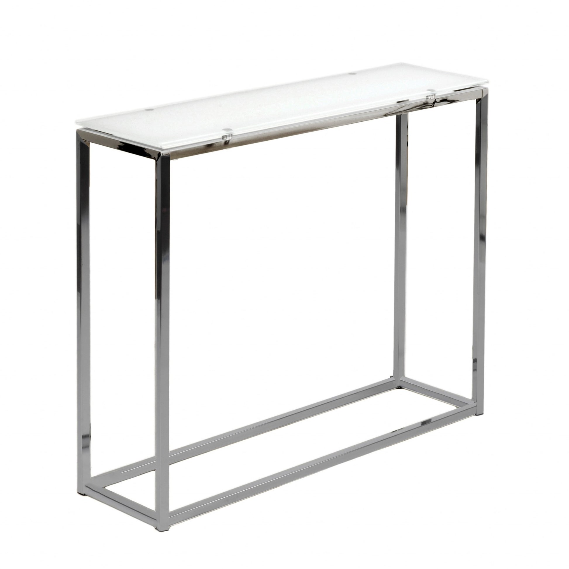 Geo Rectangle White Glass and Chrome Console Table By Homeroots | Console Tables | Modishstore - 2