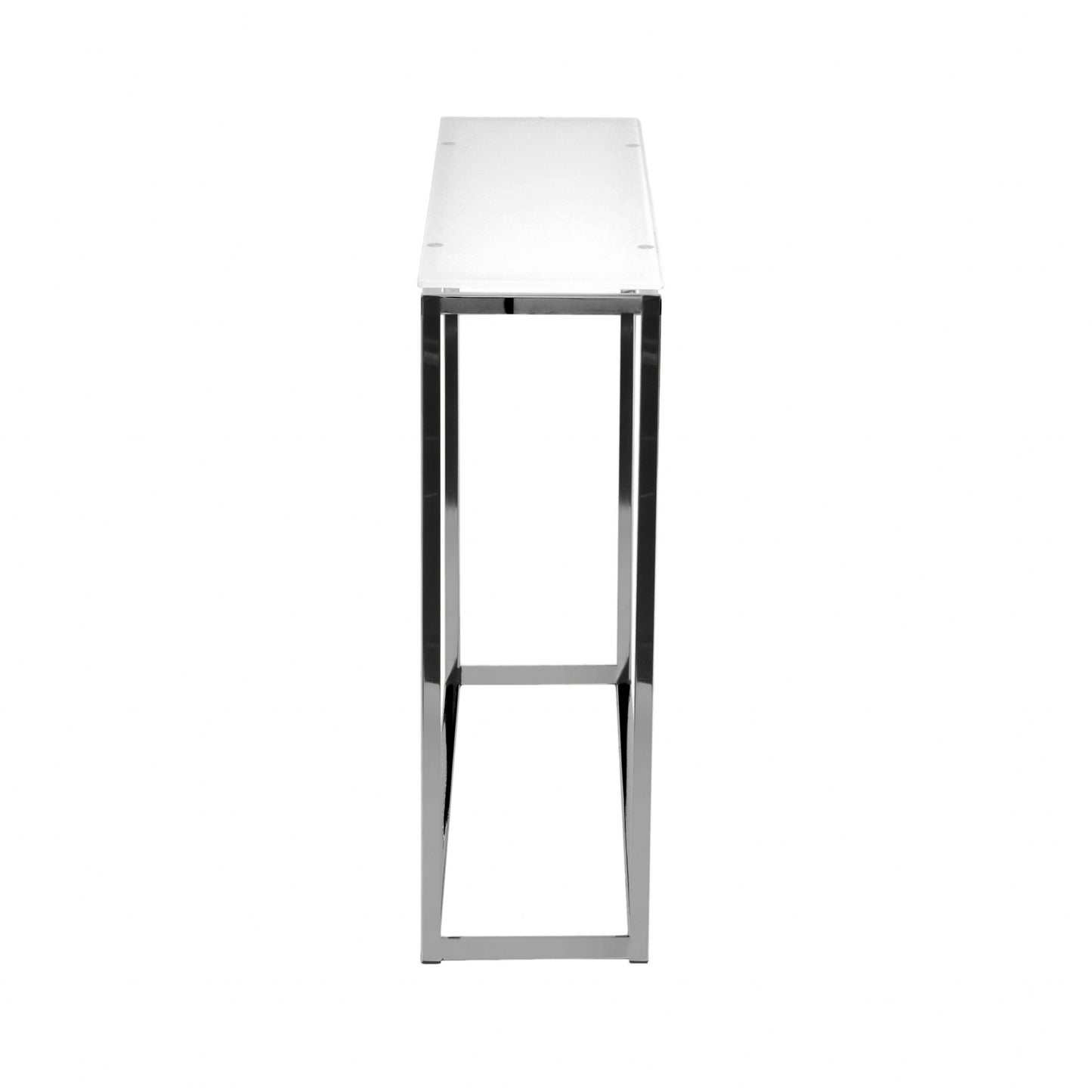 Geo Rectangle White Glass and Chrome Console Table By Homeroots | Console Tables | Modishstore - 3