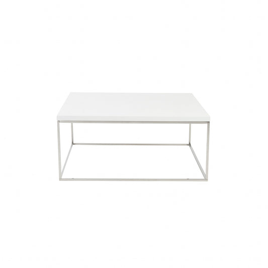 White and Chrome High Gloss Square Coffee Table By Homeroots
