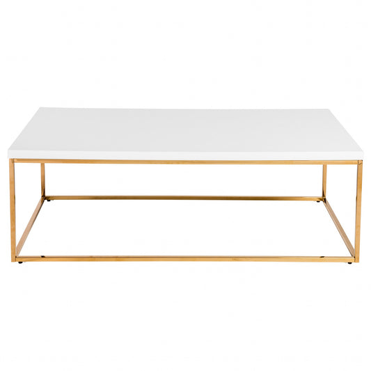 White and Gold High Gloss Coffee Table By Homeroots