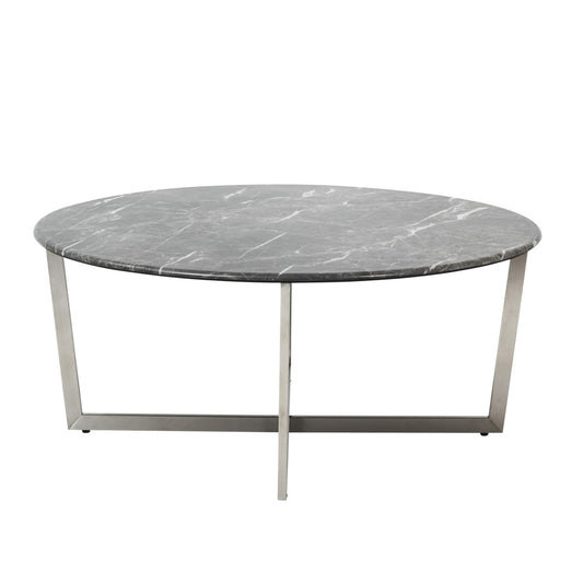 Black on Stainless Faux Marble Round Coffee Table By Homeroots