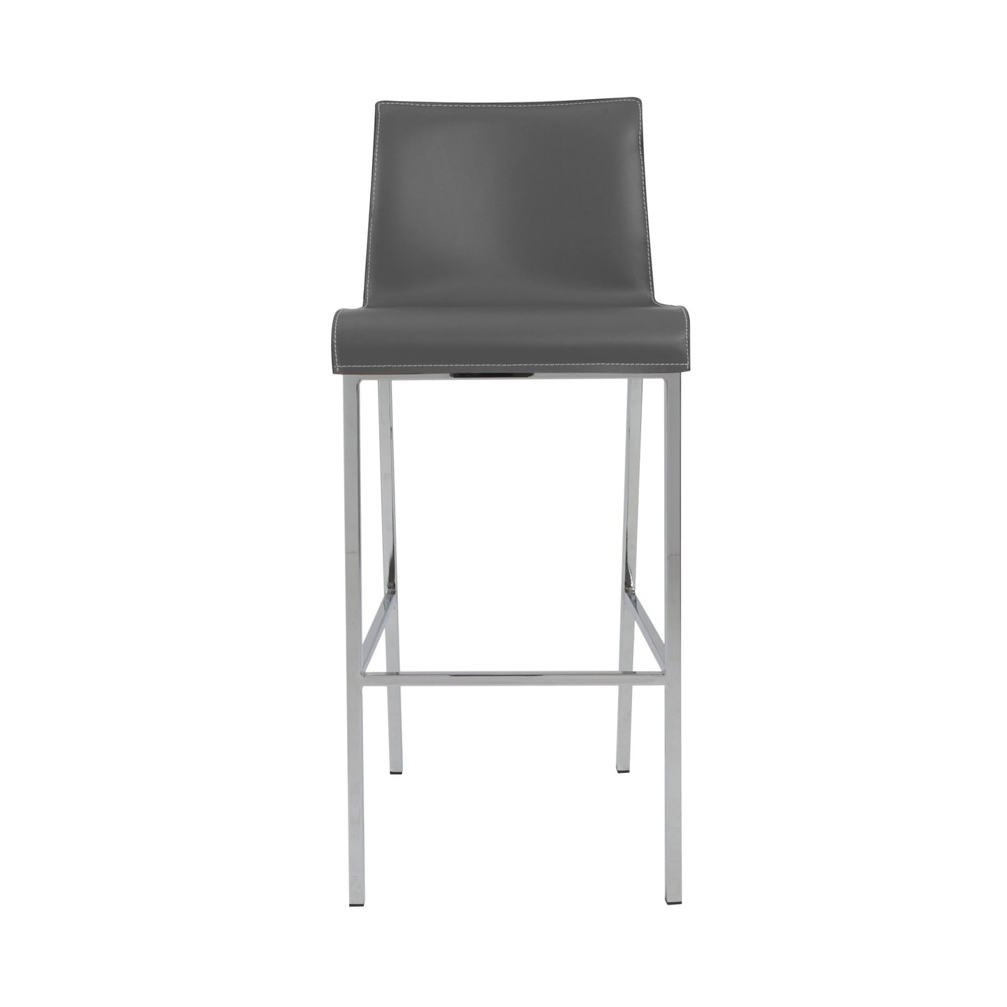 Set of Two Gray Leather and Steel Bar Stools By Homeroots | Bar Stools | Modishstore