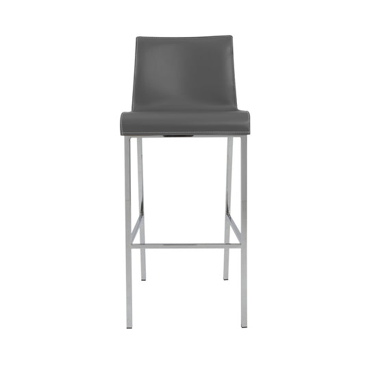 Set of Two Gray Leather and Steel Bar Stools By Homeroots | Bar Stools | Modishstore