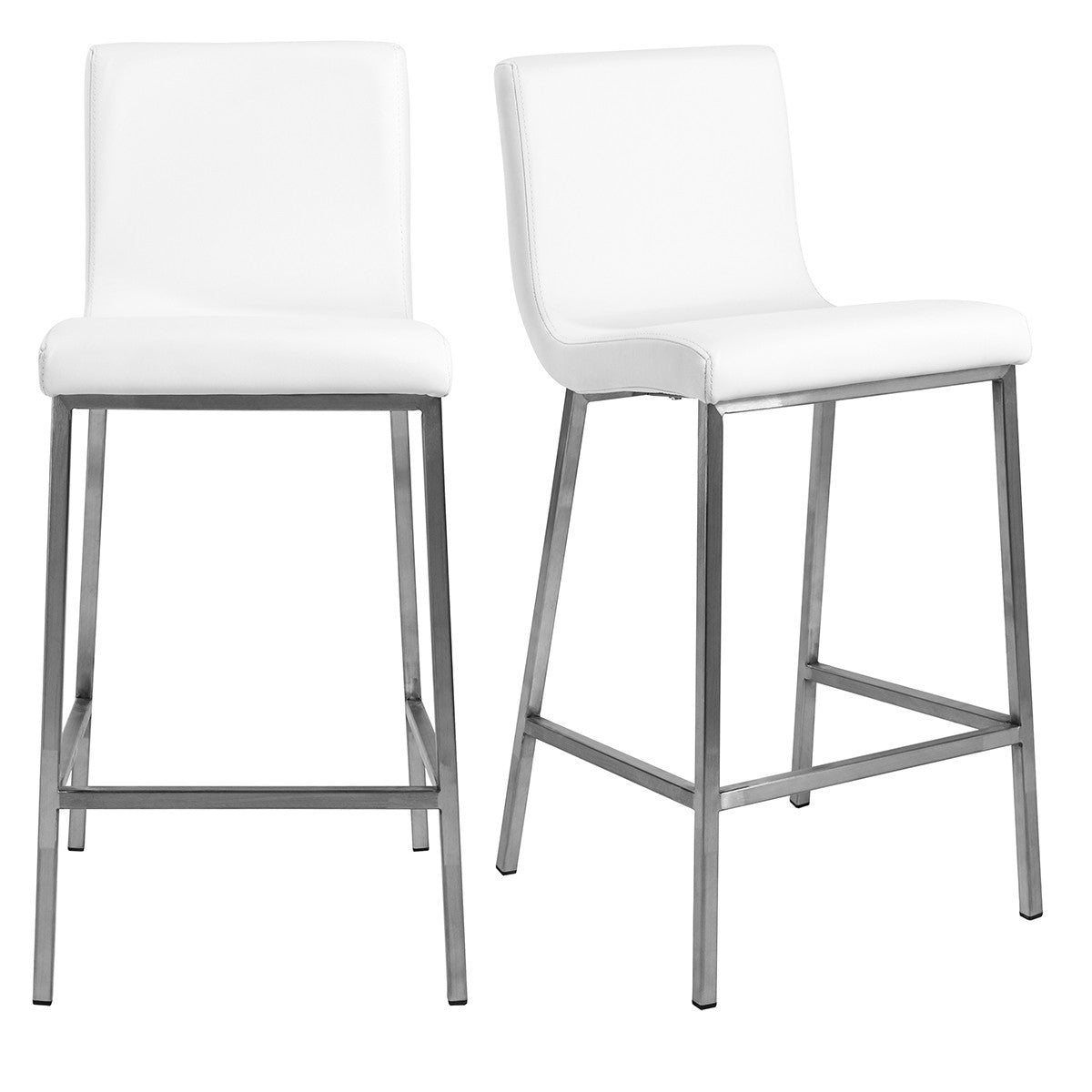 Set Of Two 36" White And Silver Steel Low Back Counter Height Bar Chairs With Footrest By Homeroots | Bar Stools | Modishstore - 7