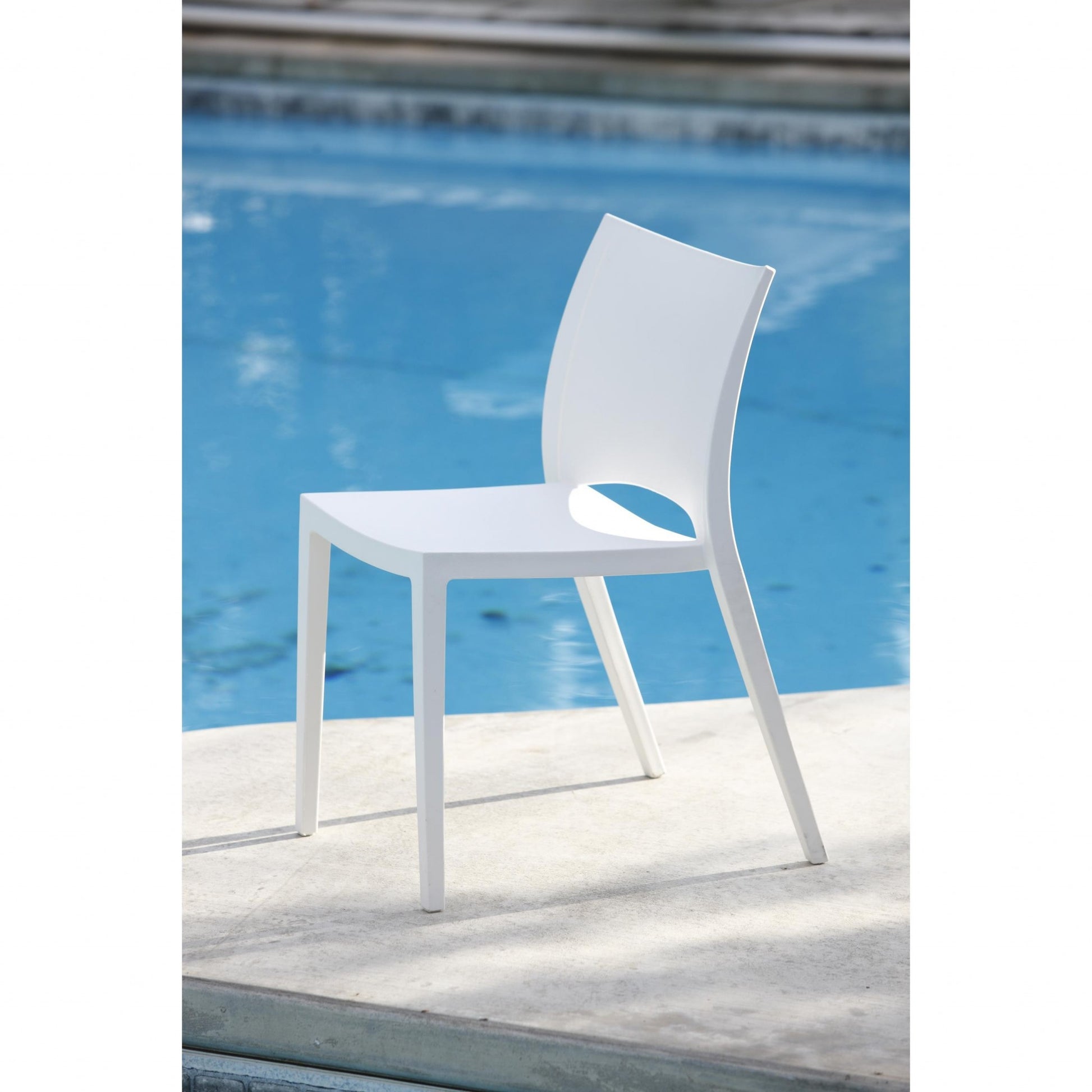 Set Of Two White Stacking Indoor Or Outdoor Chairs By Homeroots | Dining Chairs | Modishstore - 6