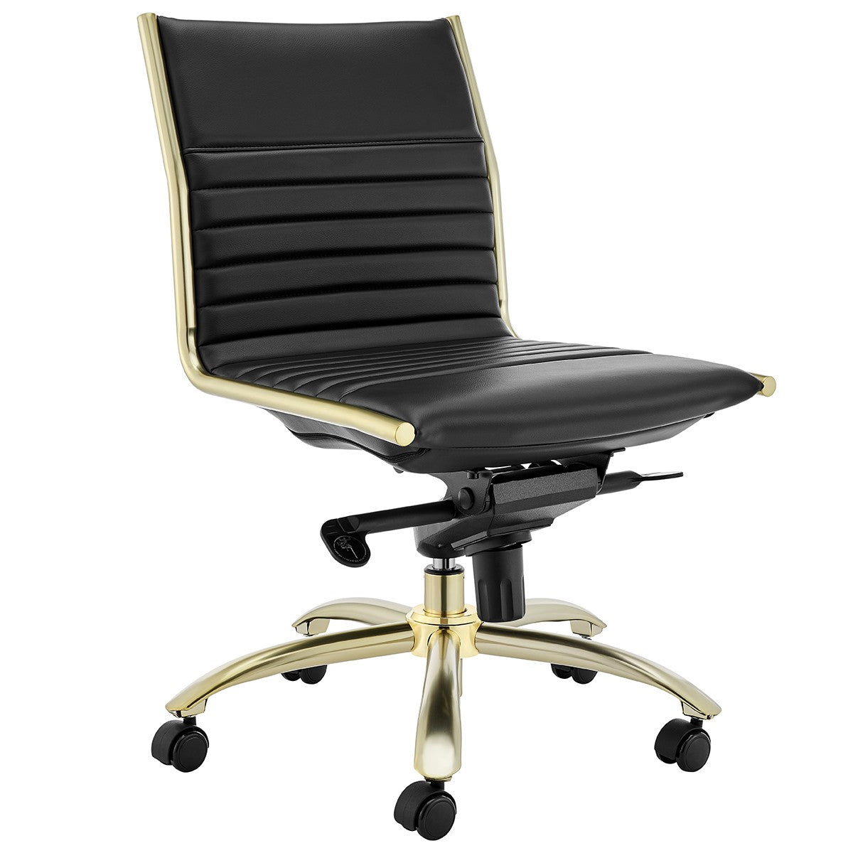 Executive Black and Gold Low Back No Arm Office Chair By Homeroots | Office Chairs | Modishstore - 7