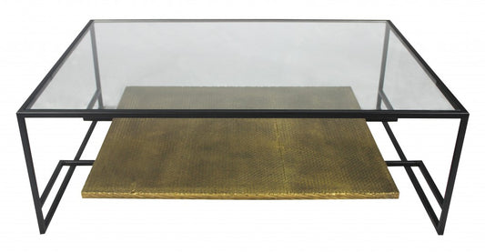 Modern Black and Gold Glass Coffee Table By Homeroots