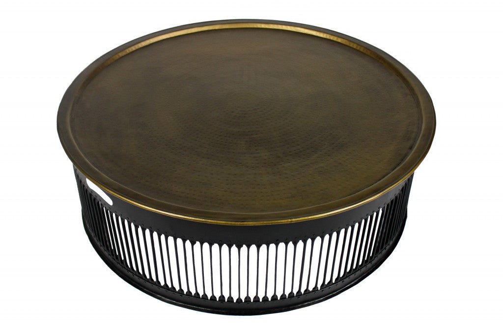 Round Black Drum Shaped Brass Coffee Table By Homeroots | Coffee Tables | Modishstore