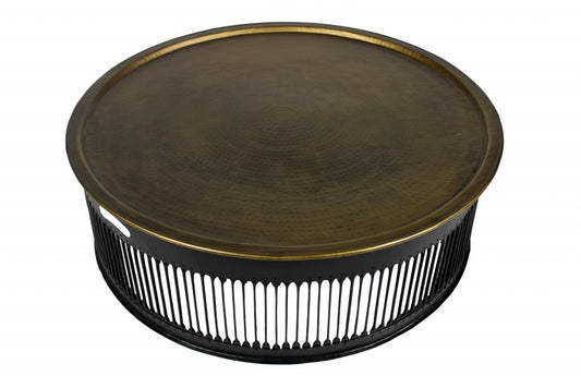 Round Black Drum Shaped Brass Coffee Table By Homeroots | Coffee Tables | Modishstore