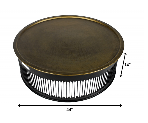 Round Black Drum Shaped Brass Coffee Table By Homeroots | Coffee Tables | Modishstore - 3