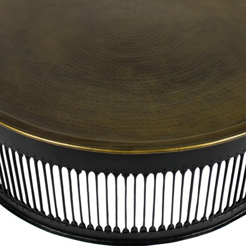 Round Black Drum Shaped Brass Coffee Table By Homeroots | Coffee Tables | Modishstore - 2