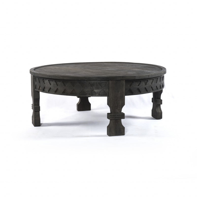 Black Carved Round Wooden Coffee Table By Homeroots | Coffee Tables | Modishstore