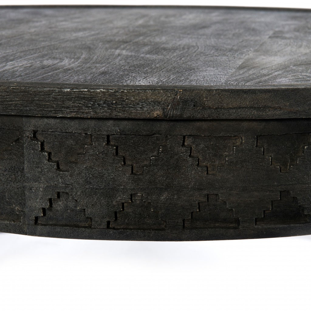 Black Carved Round Wooden Coffee Table By Homeroots | Coffee Tables | Modishstore - 4