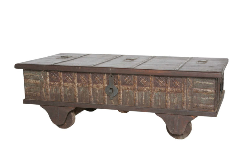 Brown Wheel Antique Coffee Table By Homeroots | Coffee Tables | Modishstore