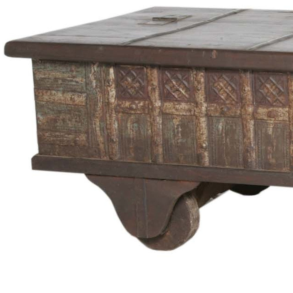 Brown Wheel Antique Coffee Table By Homeroots | Coffee Tables | Modishstore - 3