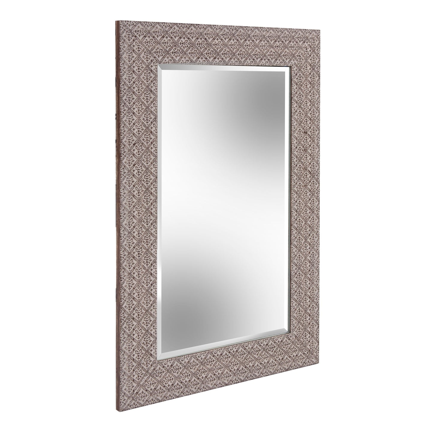 Gray Embossed Faux Wood Rectangular Mirror By Homeroots | Mirrors | Modishstore - 2
