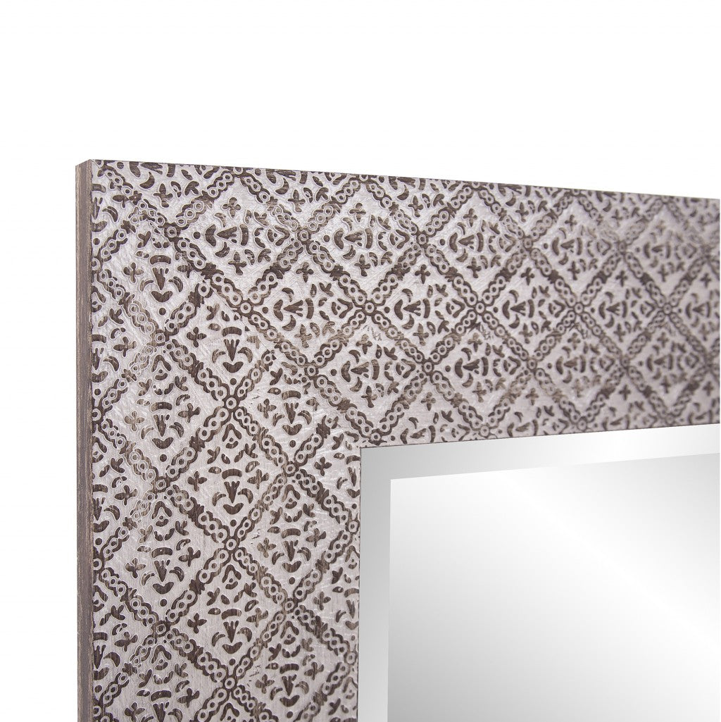 Gray Embossed Faux Wood Rectangular Mirror By Homeroots | Mirrors | Modishstore - 4