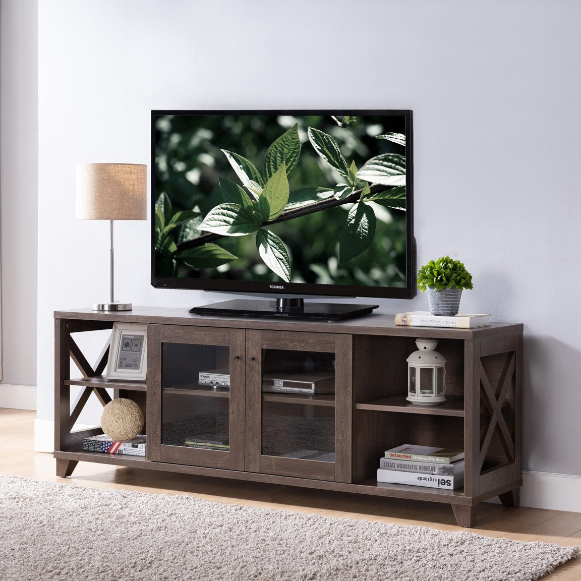 Modern Rustic Walnut Oak TV Console Cabinet By Homeroots | TV Stands | Modishstore