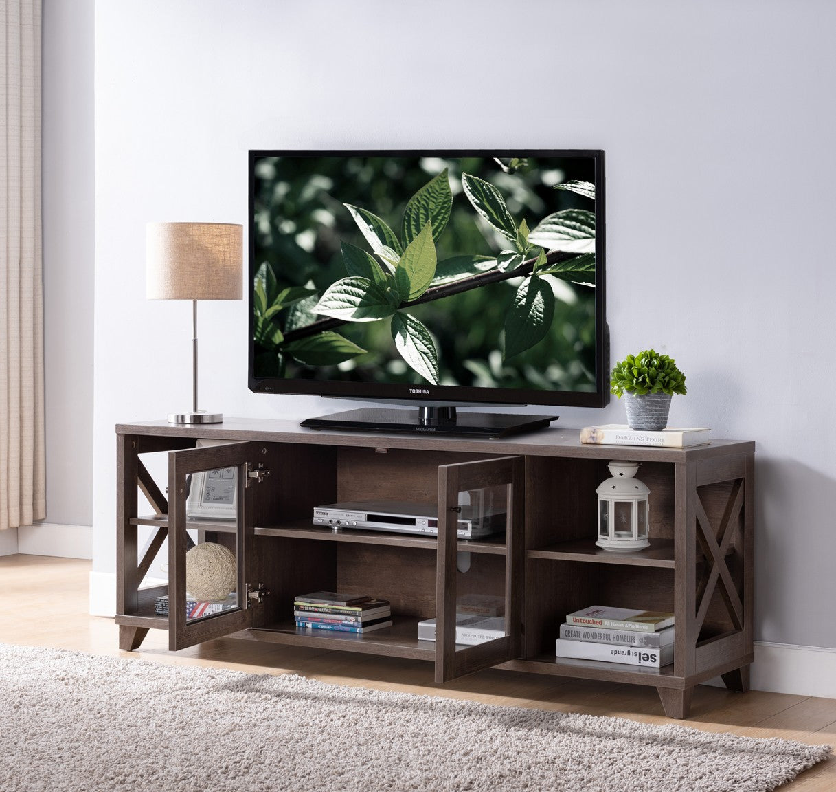 Modern Rustic Walnut Oak TV Console Cabinet By Homeroots | TV Stands | Modishstore - 2