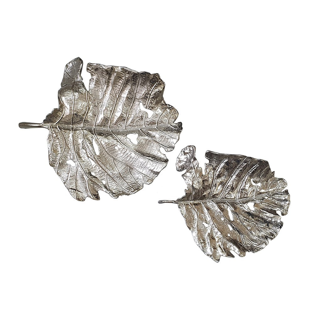 Set of 2 Shiny Silver Leaves Wall Art By Homeroots | Wall Decor | Modishstore