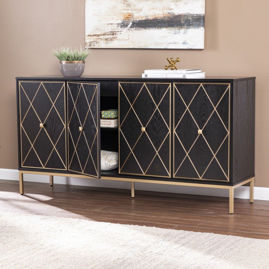 Black And Gold Harlequin Sideboard Storage Cabinet By Homeroots | Cabinets | Modishstore - 3