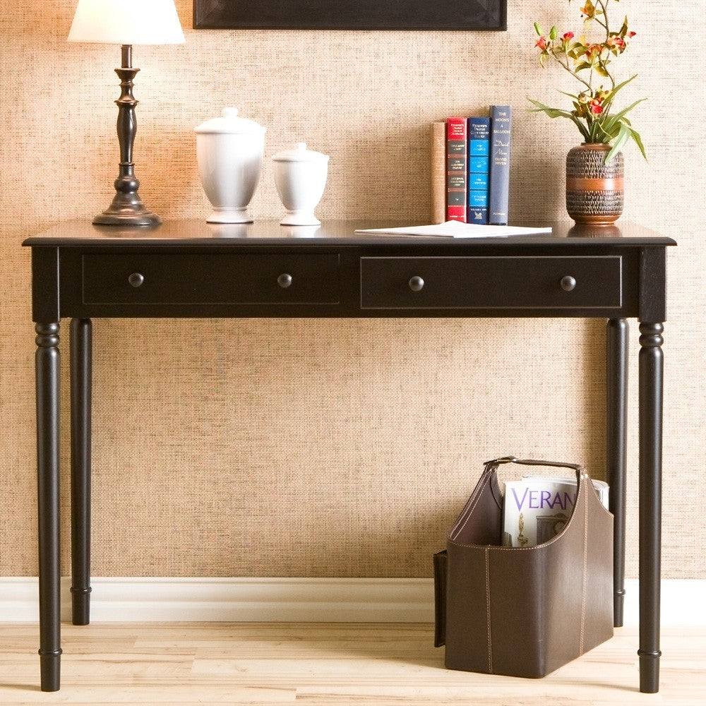 Satin Black Desk with Drawers By Homeroots | Desks | Modishstore