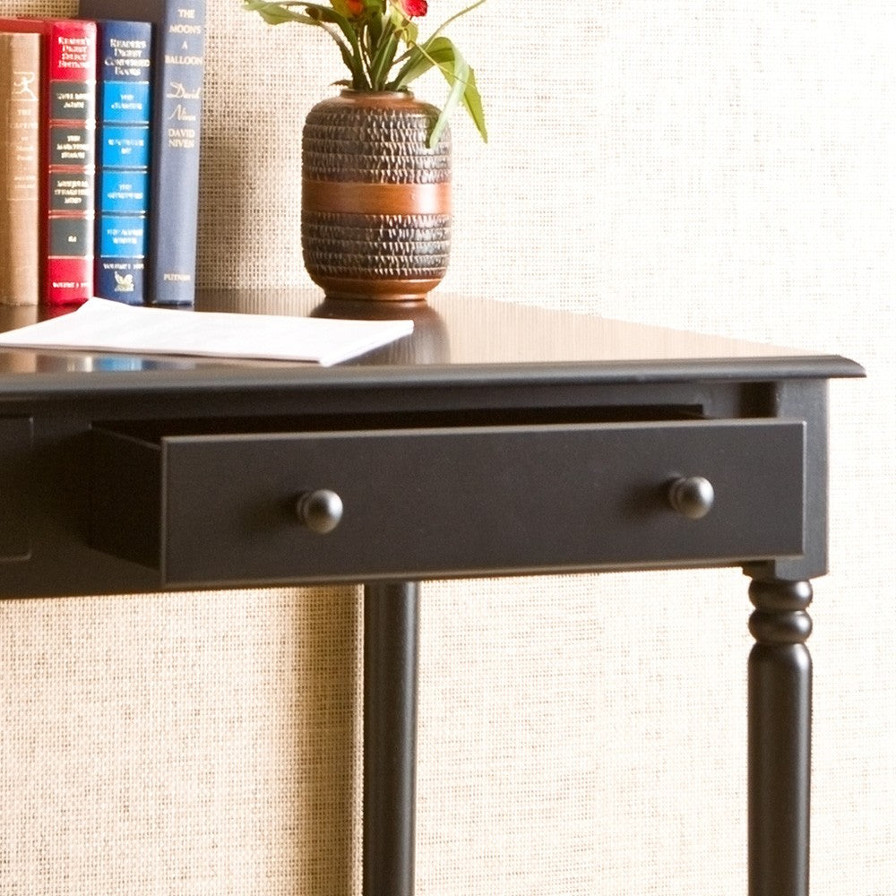 Satin Black Desk with Drawers By Homeroots | Desks | Modishstore - 2