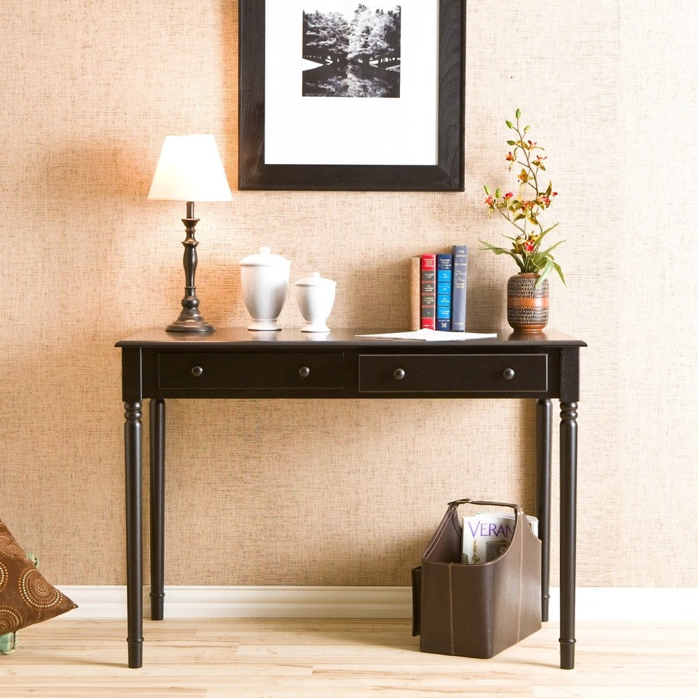 Satin Black Desk with Drawers By Homeroots | Desks | Modishstore - 3