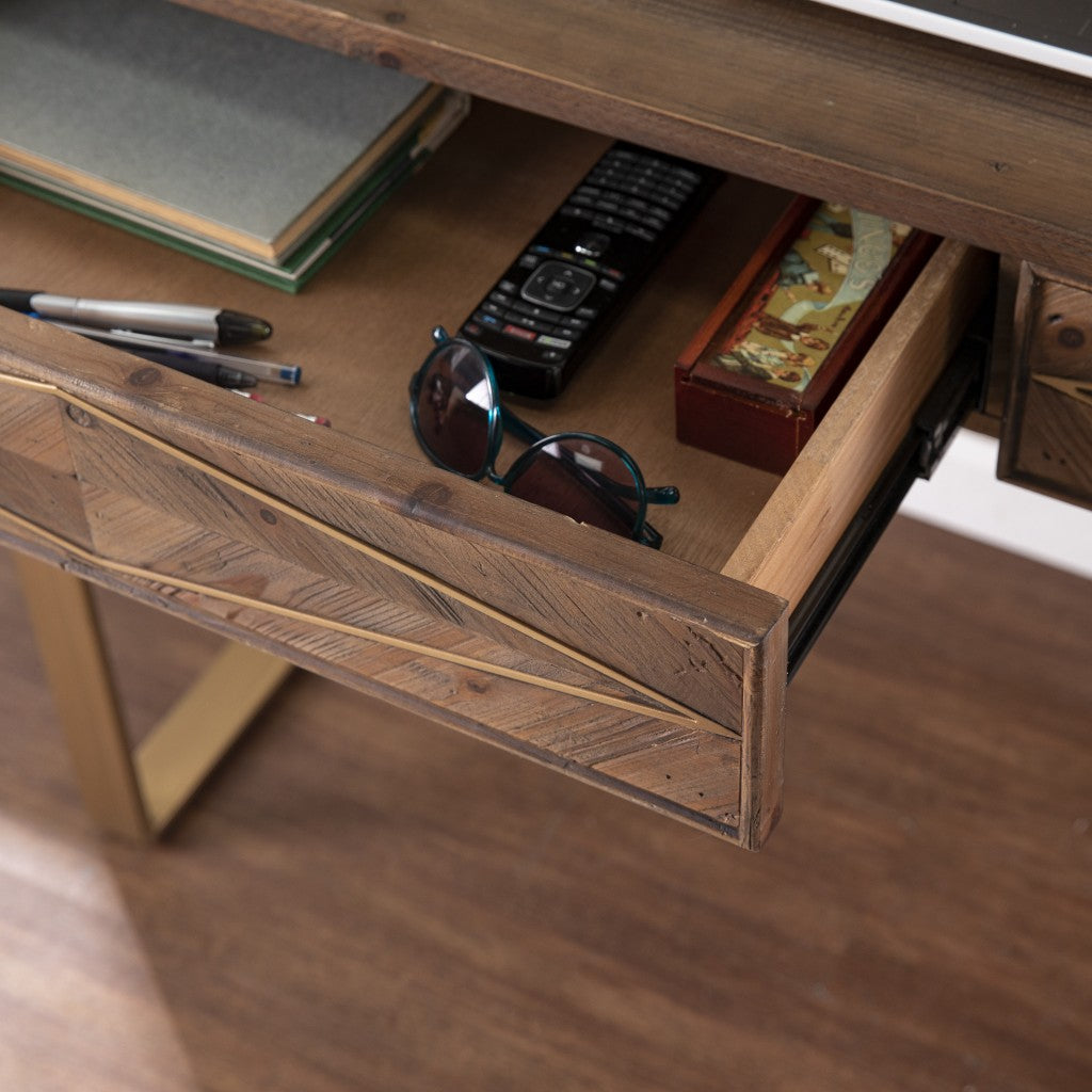 Shades of Brown and Gold Reclaimed Wooden Desk By Homeroots | Desks | Modishstore - 2